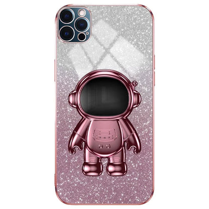 Glittery Powder Decor Cover for iPhone 12 Pro Case Kickstand PC+TPU Phone Shell