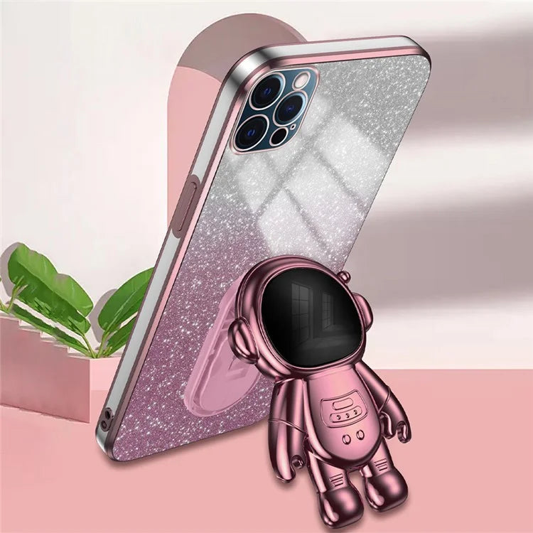Glittery Powder Decor Cover for iPhone 12 Pro Case Kickstand PC+TPU Phone Shell