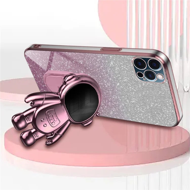 Glittery Powder Decor Cover for iPhone 12 Pro Case Kickstand PC+TPU Phone Shell