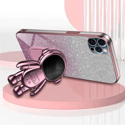 Glittery Powder Decor Cover for iPhone 12 Pro Case Kickstand PC+TPU Phone Shell