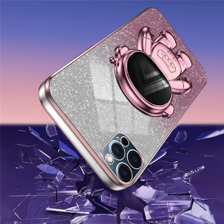 Glittery Powder Decor Cover for iPhone 12 Pro Case Kickstand PC+TPU Phone Shell