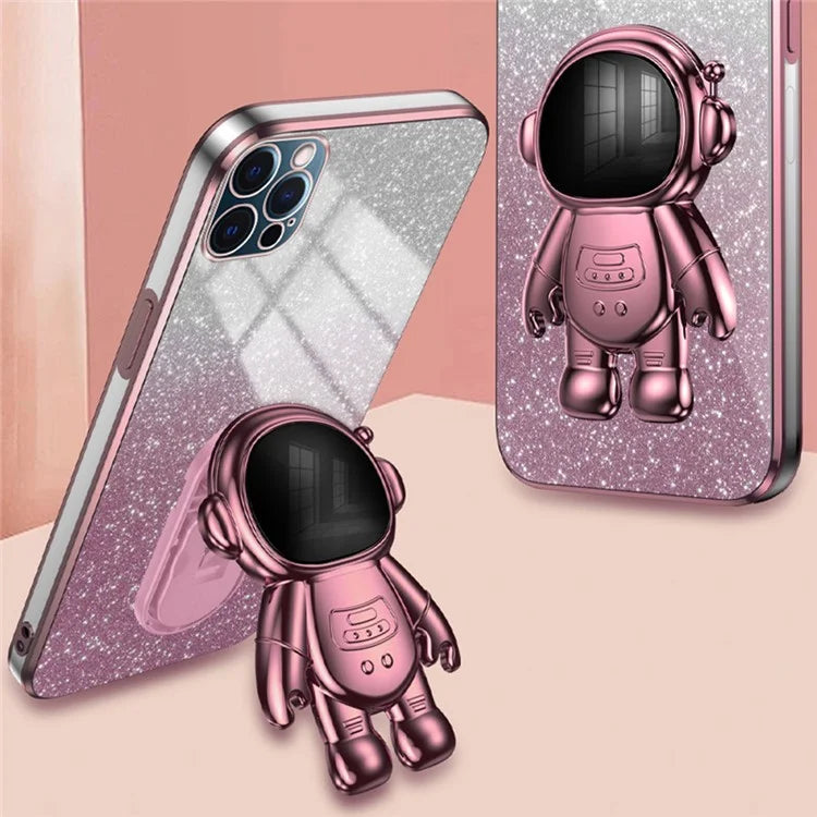 Glittery Powder Decor Cover for iPhone 12 Pro Case Kickstand PC+TPU Phone Shell