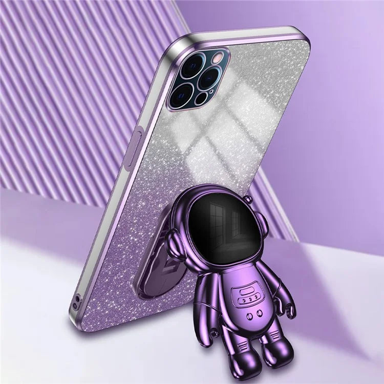 Glittery Powder Decor Cover for iPhone 12 Pro Case Kickstand PC+TPU Phone Shell
