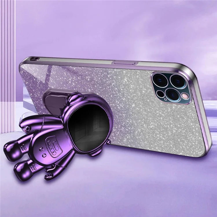 Glittery Powder Decor Cover for iPhone 12 Pro Case Kickstand PC+TPU Phone Shell