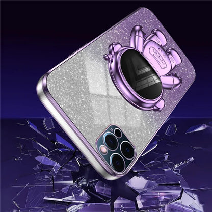 Glittery Powder Decor Cover for iPhone 12 Pro Case Kickstand PC+TPU Phone Shell
