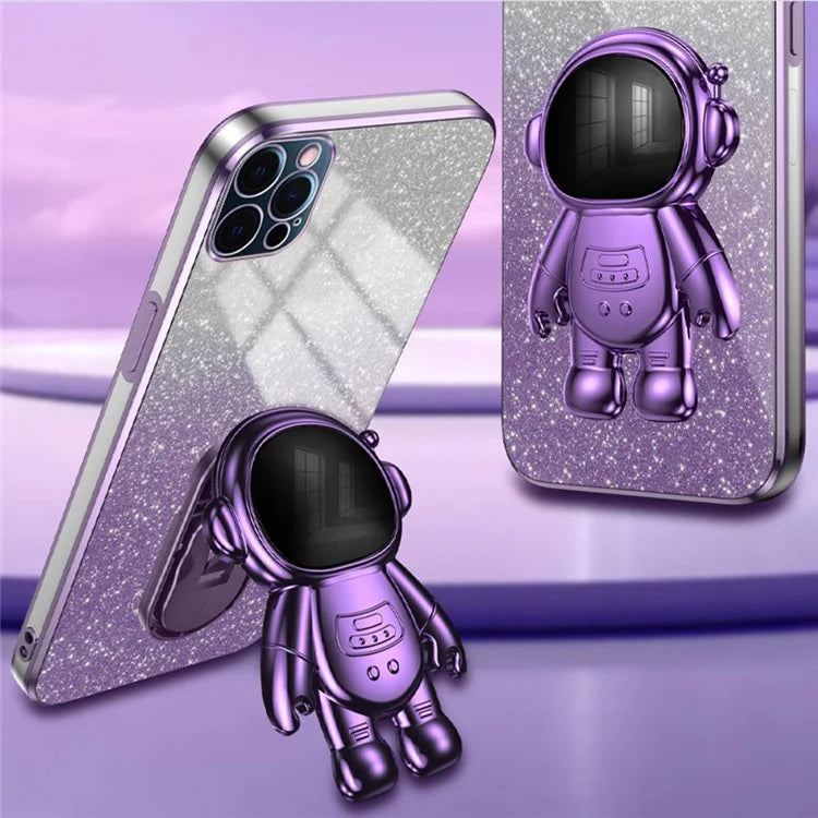 Glittery Powder Decor Cover for iPhone 12 Pro Case Kickstand PC+TPU Phone Shell