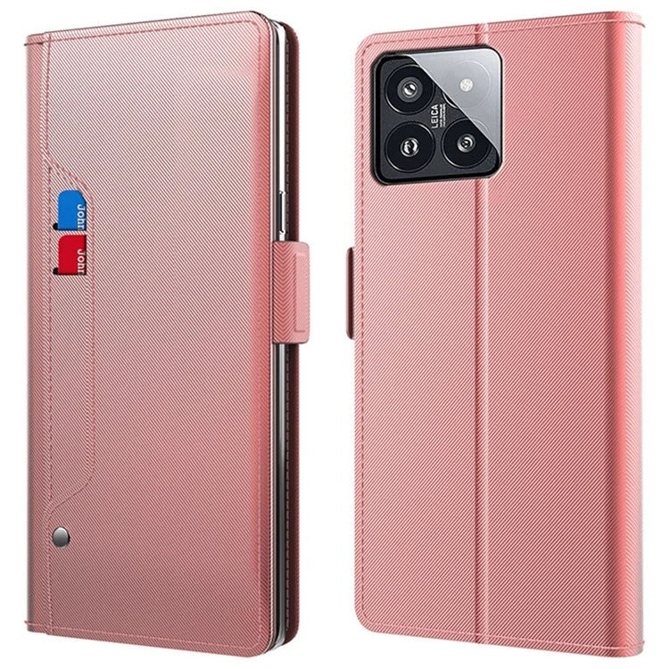 For Xiaomi 14 Case PU Leather Mirror Design Stand Phone Cover