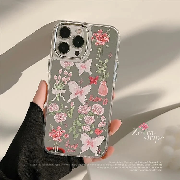For iPhone 15 Pro Max Cell Phone Cases Stylish Pattern Electroplating Mirror Surface TPU Cover