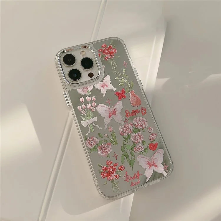 For iPhone 15 Pro Max Cell Phone Cases Stylish Pattern Electroplating Mirror Surface TPU Cover