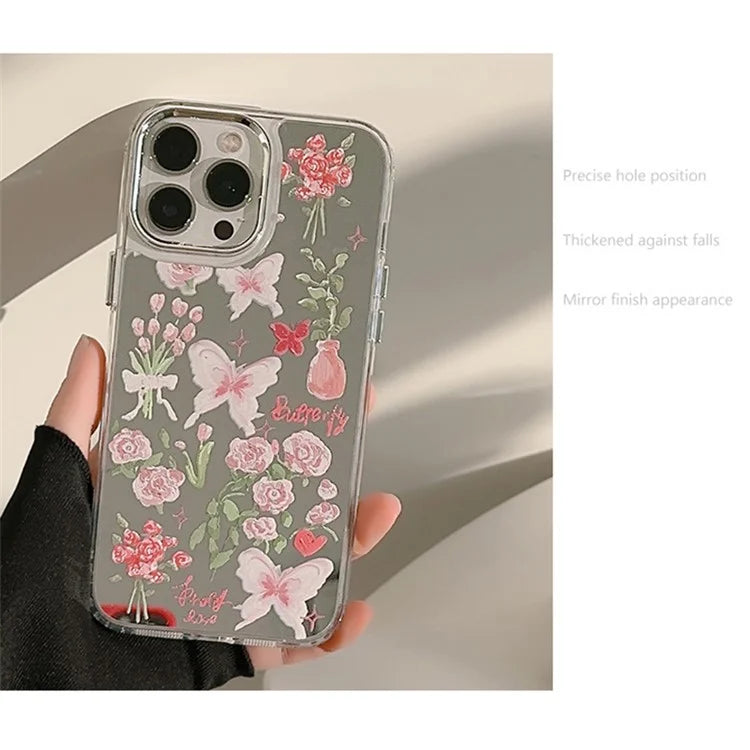 For iPhone 15 Pro Max Cell Phone Cases Stylish Pattern Electroplating Mirror Surface TPU Cover