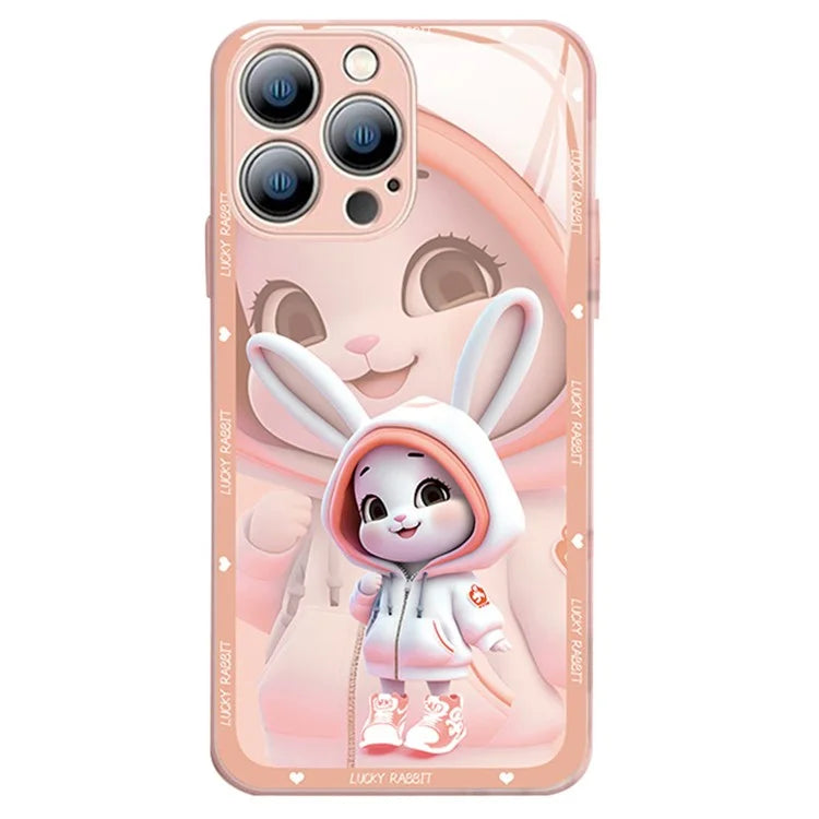 For iPhone 15 Pro Cell Phone Cases Cute Rabbit Pattern Built-in Lens Film Anti-scratch Cover