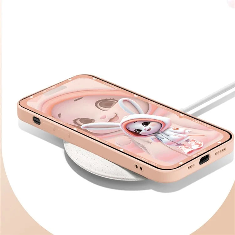 For iPhone 15 Pro Cell Phone Cases Cute Rabbit Pattern Built-in Lens Film Anti-scratch Cover