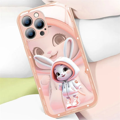 For iPhone 15 Pro Cell Phone Cases Cute Rabbit Pattern Built-in Lens Film Anti-scratch Cover