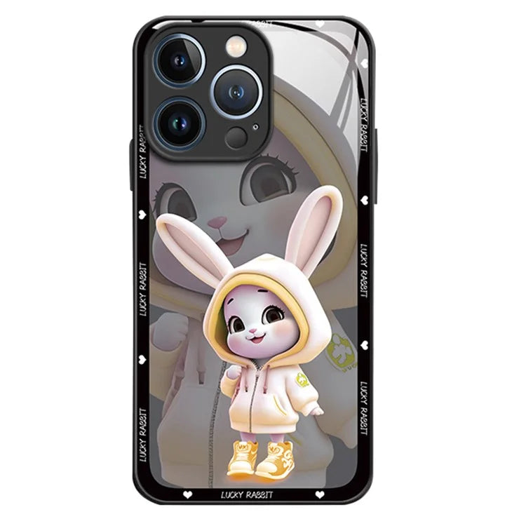 For iPhone 15 Pro Cell Phone Cases Cute Rabbit Pattern Built-in Lens Film Anti-scratch Cover