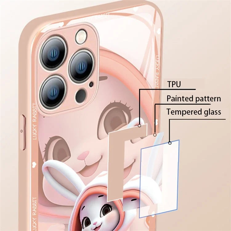 For iPhone 15 Pro Cell Phone Cases Cute Rabbit Pattern Built-in Lens Film Anti-scratch Cover