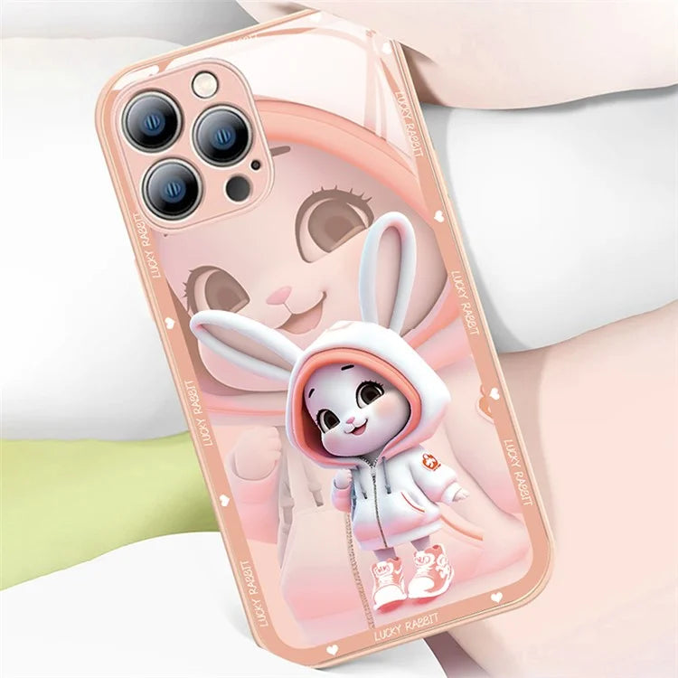 For iPhone 15 Pro Cell Phone Cases Cute Rabbit Pattern Built-in Lens Film Anti-scratch Cover