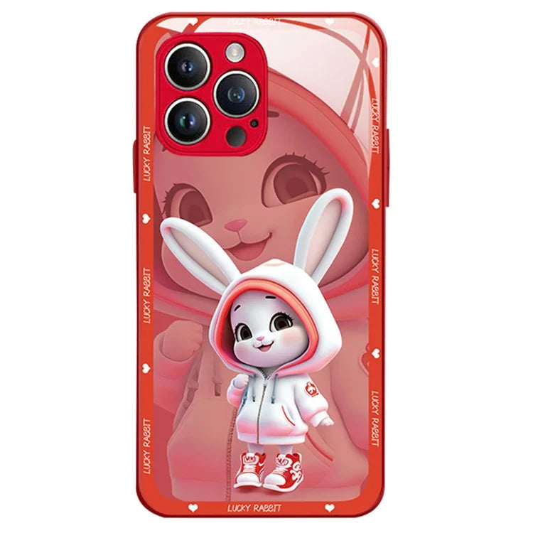 For iPhone 15 Pro Cell Phone Cases Cute Rabbit Pattern Built-in Lens Film Anti-scratch Cover