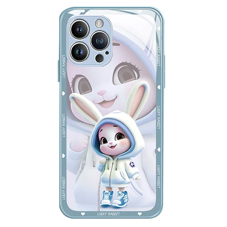 For iPhone 15 Pro Cell Phone Cases Cute Rabbit Pattern Built-in Lens Film Anti-scratch Cover