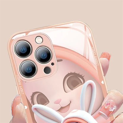 For iPhone 15 Pro Cell Phone Cases Cute Rabbit Pattern Built-in Lens Film Anti-scratch Cover