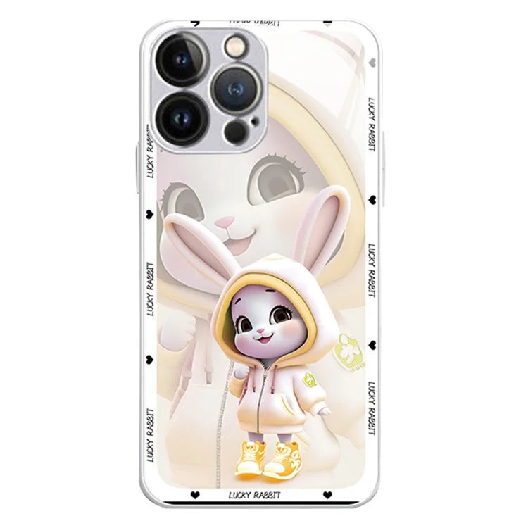 For iPhone 15 Pro Cell Phone Cases Cute Rabbit Pattern Built-in Lens Film Anti-scratch Cover
