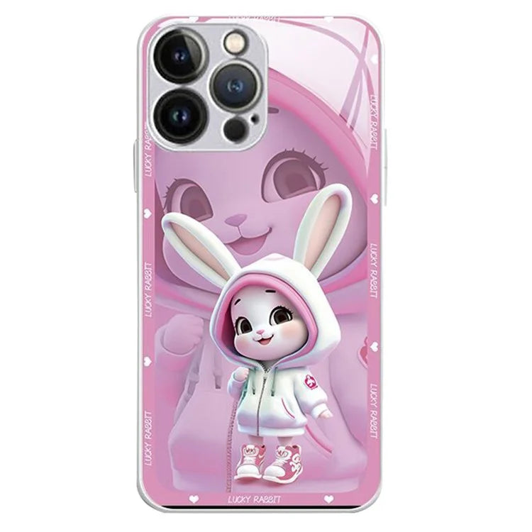 For iPhone 15 Pro Cell Phone Cases Cute Rabbit Pattern Built-in Lens Film Anti-scratch Cover