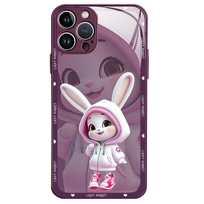 For iPhone 15 Pro Cell Phone Cases Cute Rabbit Pattern Built-in Lens Film Anti-scratch Cover