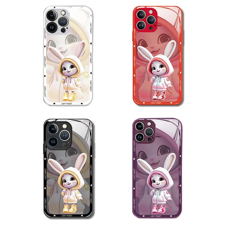 For iPhone 15 Pro Cell Phone Cases Cute Rabbit Pattern Built-in Lens Film Anti-scratch Cover