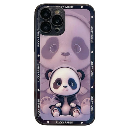Cell Phone Cases for iPhone 15 Pro Max Cover Shadow Panda Pattern Tempered Glass+TPU Shell