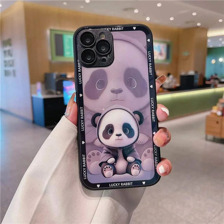 Cell Phone Cases for iPhone 15 Pro Max Cover Shadow Panda Pattern Tempered Glass+TPU Shell