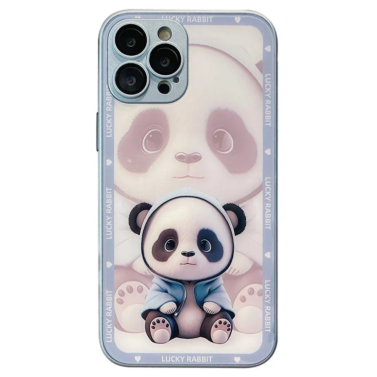 Cell Phone Cases for iPhone 15 Pro Max Cover Shadow Panda Pattern Tempered Glass+TPU Shell