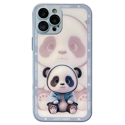 Cell Phone Cases for iPhone 15 Pro Max Cover Shadow Panda Pattern Tempered Glass+TPU Shell