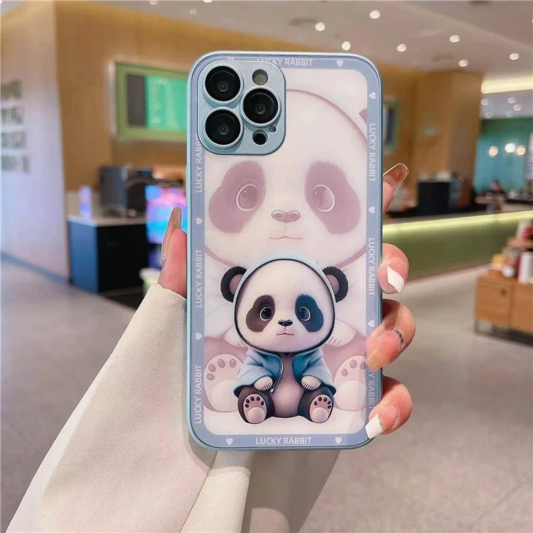 Cell Phone Cases for iPhone 15 Pro Max Cover Shadow Panda Pattern Tempered Glass+TPU Shell