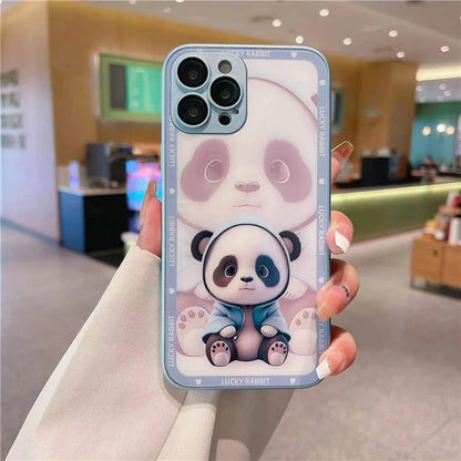 Cell Phone Cases for iPhone 15 Pro Max Cover Shadow Panda Pattern Tempered Glass+TPU Shell