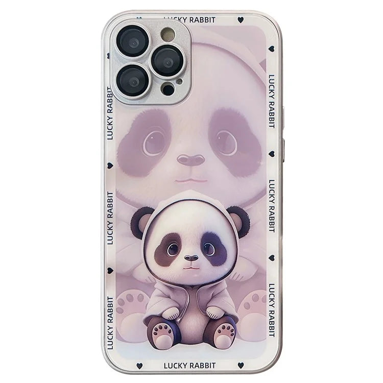 Cell Phone Cases for iPhone 15 Pro Max Cover Shadow Panda Pattern Tempered Glass+TPU Shell