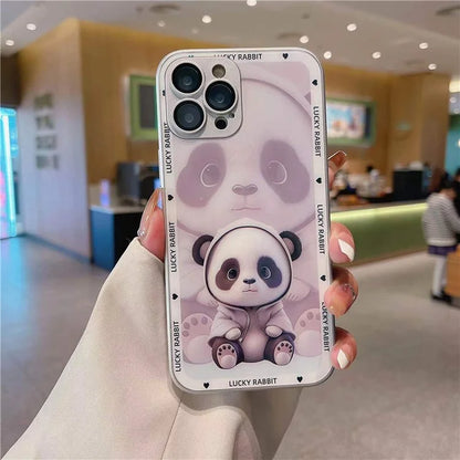 Cell Phone Cases for iPhone 15 Pro Max Cover Shadow Panda Pattern Tempered Glass+TPU Shell