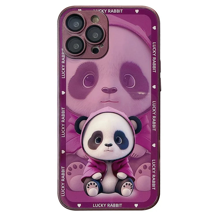 Cell Phone Cases for iPhone 15 Pro Max Cover Shadow Panda Pattern Tempered Glass+TPU Shell