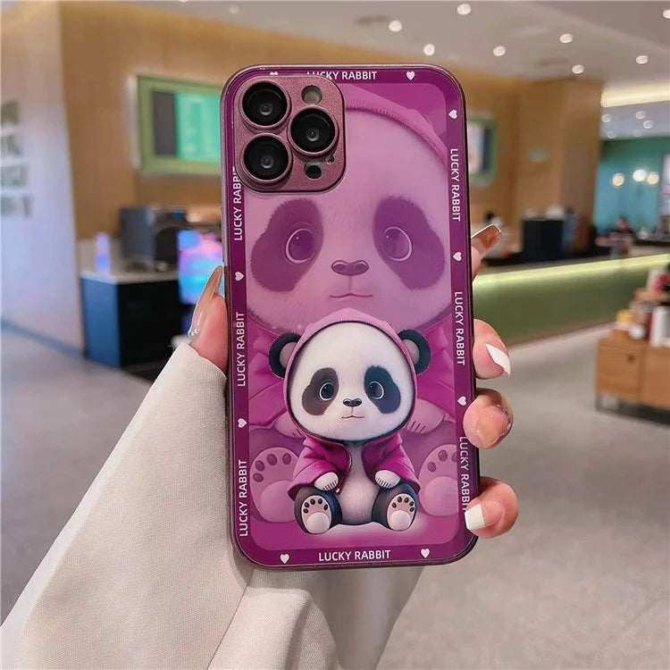 Cell Phone Cases for iPhone 15 Pro Max Cover Shadow Panda Pattern Tempered Glass+TPU Shell