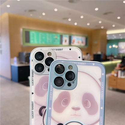 Cell Phone Cases for iPhone 15 Pro Max Cover Shadow Panda Pattern Tempered Glass+TPU Shell