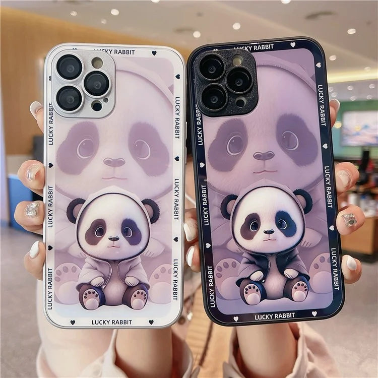 Cell Phone Cases for iPhone 15 Pro Max Cover Shadow Panda Pattern Tempered Glass+TPU Shell