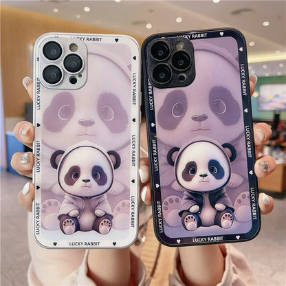 Cell Phone Cases for iPhone 15 Pro Max Cover Shadow Panda Pattern Tempered Glass+TPU Shell
