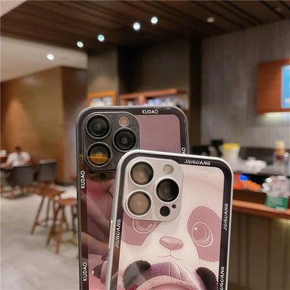 Cell Phone Cases for iPhone 15 Pro Max Panda Pattern Tempered Glass+TPU Cover with Lens Film
