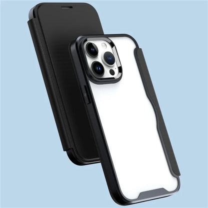 For iPhone 14 Pro Max Cell Phone Cases RFID Blocking TPU+Acrylic+PU Card Holder Cover