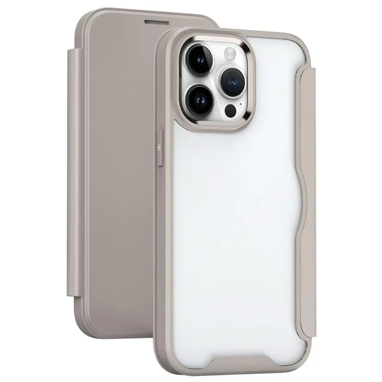 For iPhone 14 Pro Max Cell Phone Cases RFID Blocking TPU+Acrylic+PU Card Holder Cover