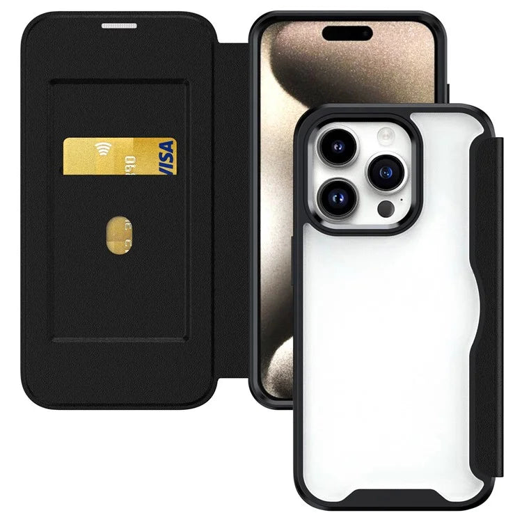 For iPhone 15 Pro Case RFID Blocking TPU+Acrylic+PU Leather Phone Shell