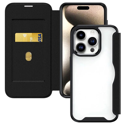 For iPhone 15 Pro Case RFID Blocking TPU+Acrylic+PU Leather Phone Shell