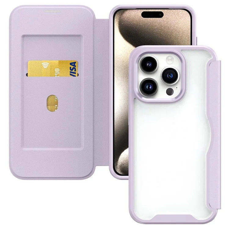 For iPhone 15 Pro Case RFID Blocking TPU+Acrylic+PU Leather Phone Shell