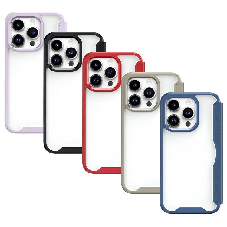 For iPhone 15 Pro Case RFID Blocking TPU+Acrylic+PU Leather Phone Shell