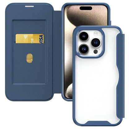 For iPhone 15 Pro Case RFID Blocking TPU+Acrylic+PU Leather Phone Shell