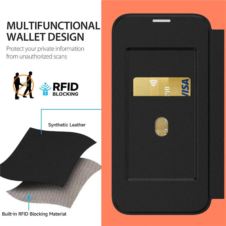 For iPhone 15 Pro Case RFID Blocking TPU+Acrylic+PU Leather Phone Shell