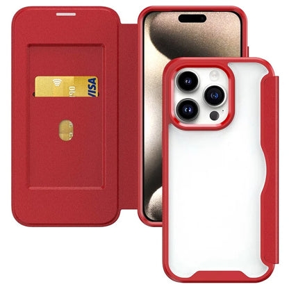 For iPhone 15 Pro Case RFID Blocking TPU+Acrylic+PU Leather Phone Shell
